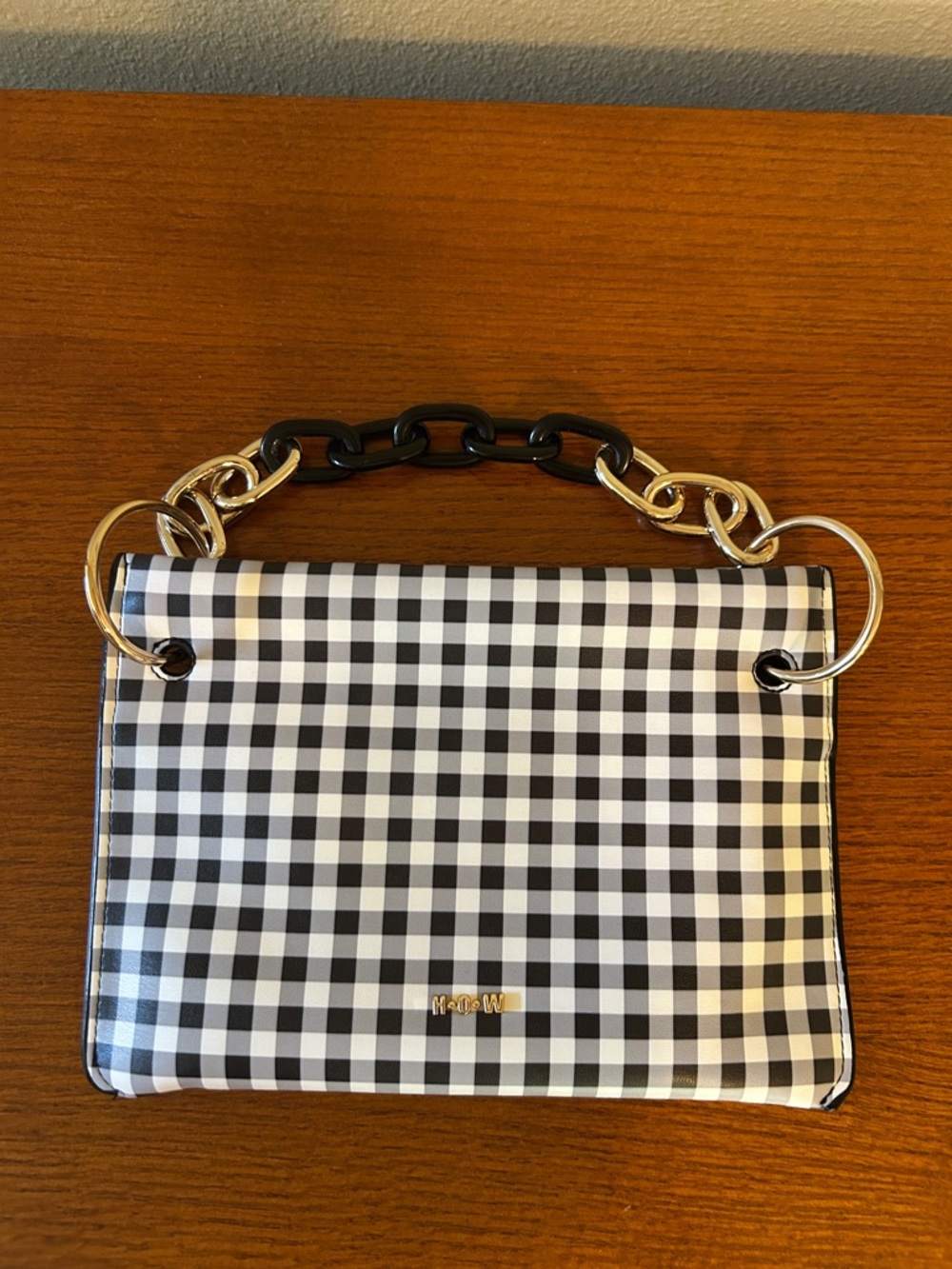 House of‎ Want Purse Black and White Gingham Chain-Handle Handbag